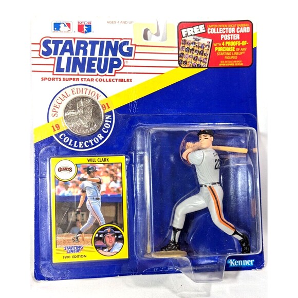 Starting Lineup Will Clark Figure S.F. Giants Baseball Card Collector Coin '90s - Picture 1 of 5